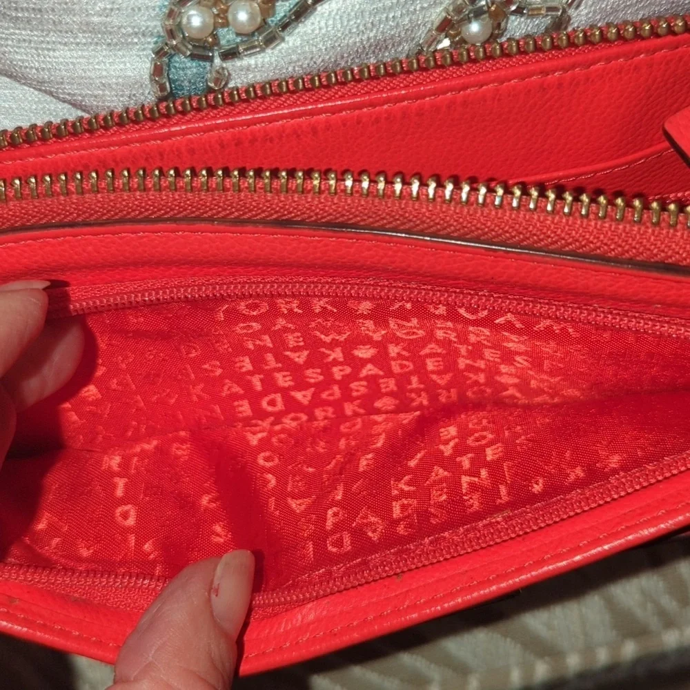 Kate Spade Red leather long wristlet wallet